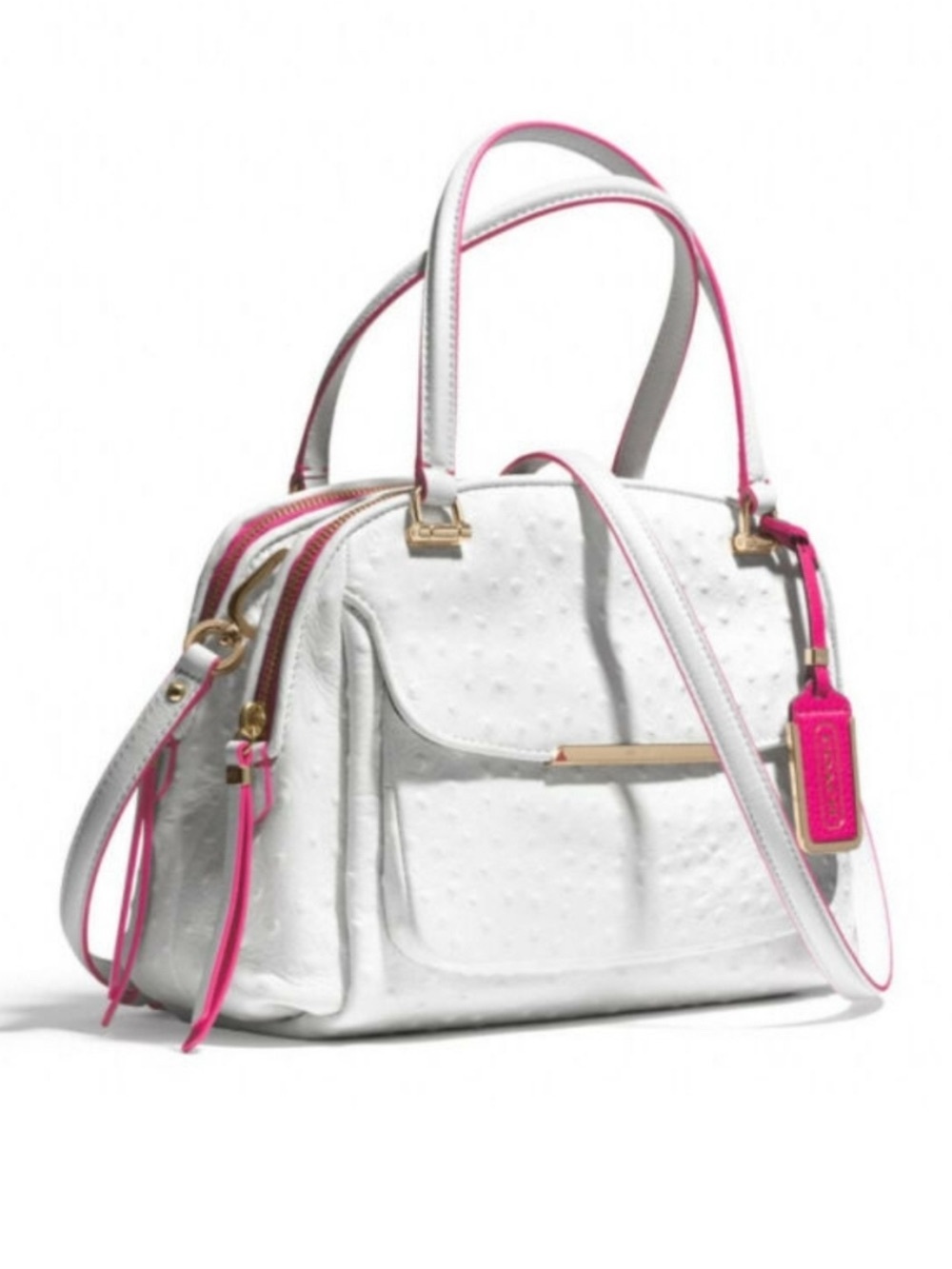 Coach 2014 EUC Madison Georgie satchel in white ostrich-embossed leather $458